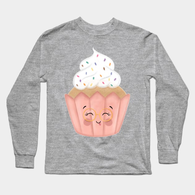 Cute Cupcake Long Sleeve T-Shirt by The Pretty Pink Studio